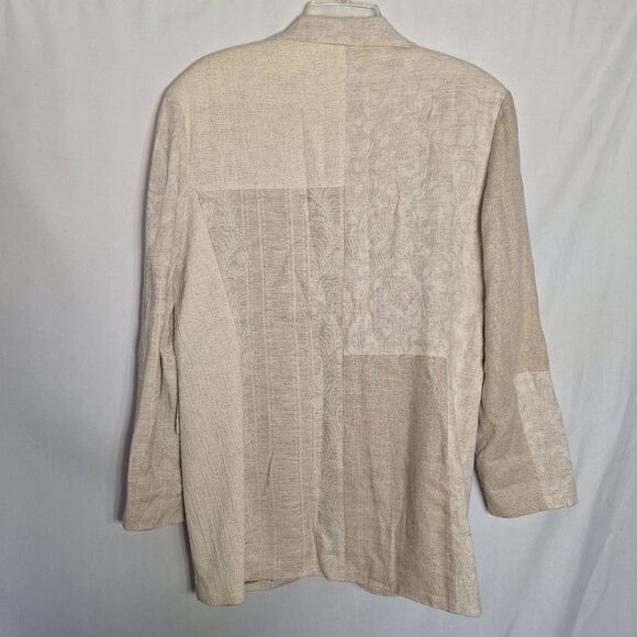 Vintage Express Womens Oversized Blazer Patchwork Linen Blend Palm Coastal Large - Picture 11 of 16